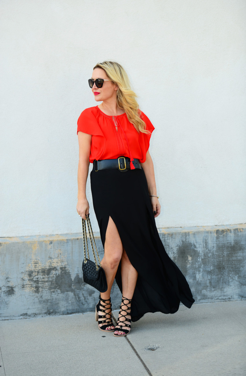 red top black skirt 1