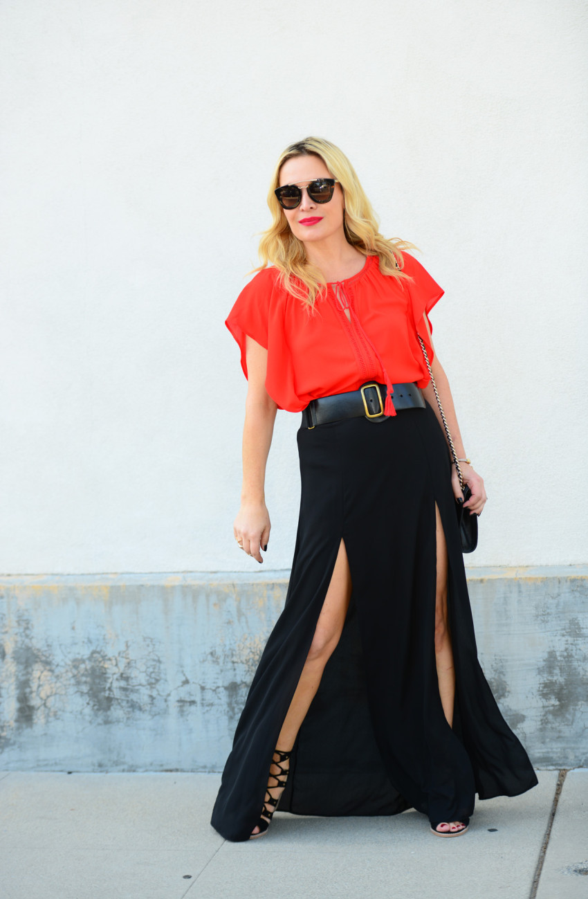 red top black skirt 6