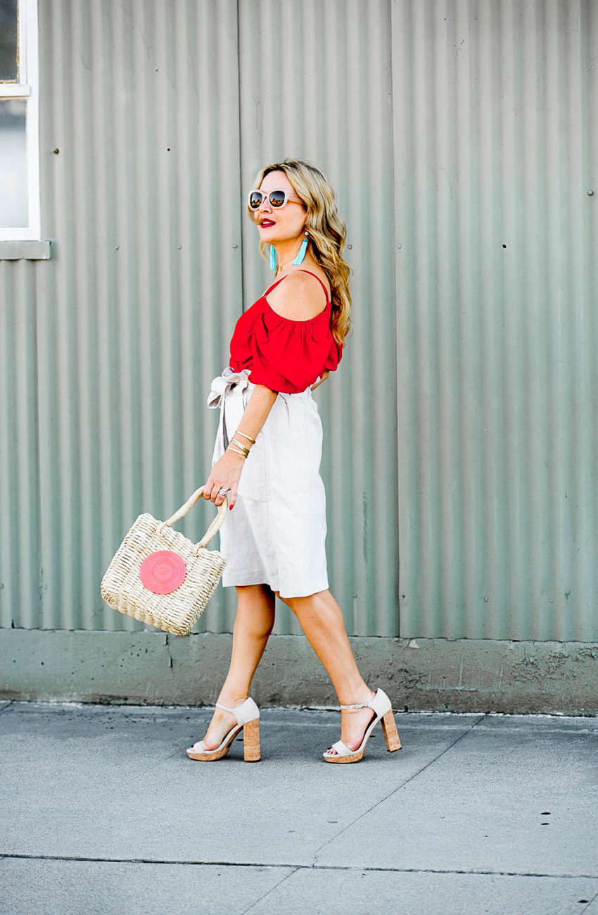 BaubleBar aqua earrings featured by popular Los Angeles fashion blogger, The Hunter Collector