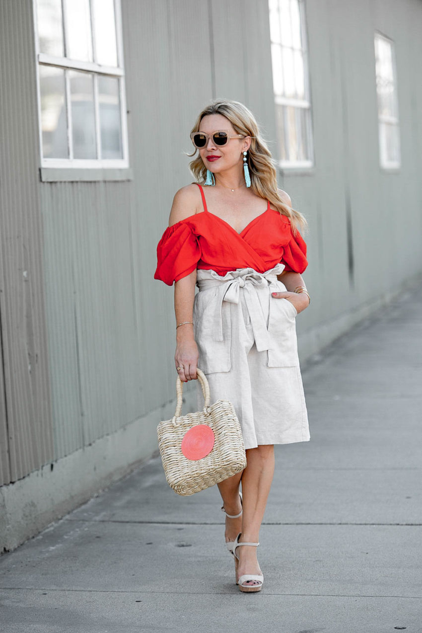 BaubleBar aqua earrings featured by popular Los Angeles fashion blogger, The Hunter Collector