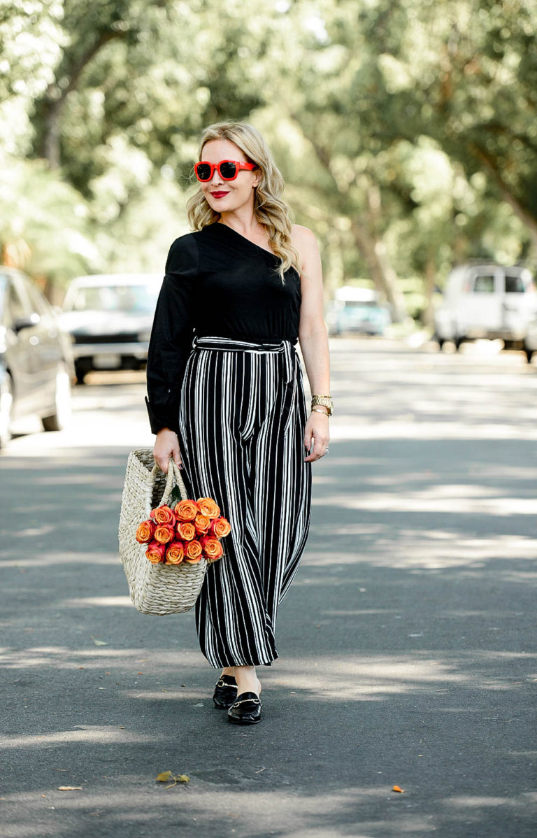 Striped Palazzo Pants, One Shoulder Top. - The Hunter Collector