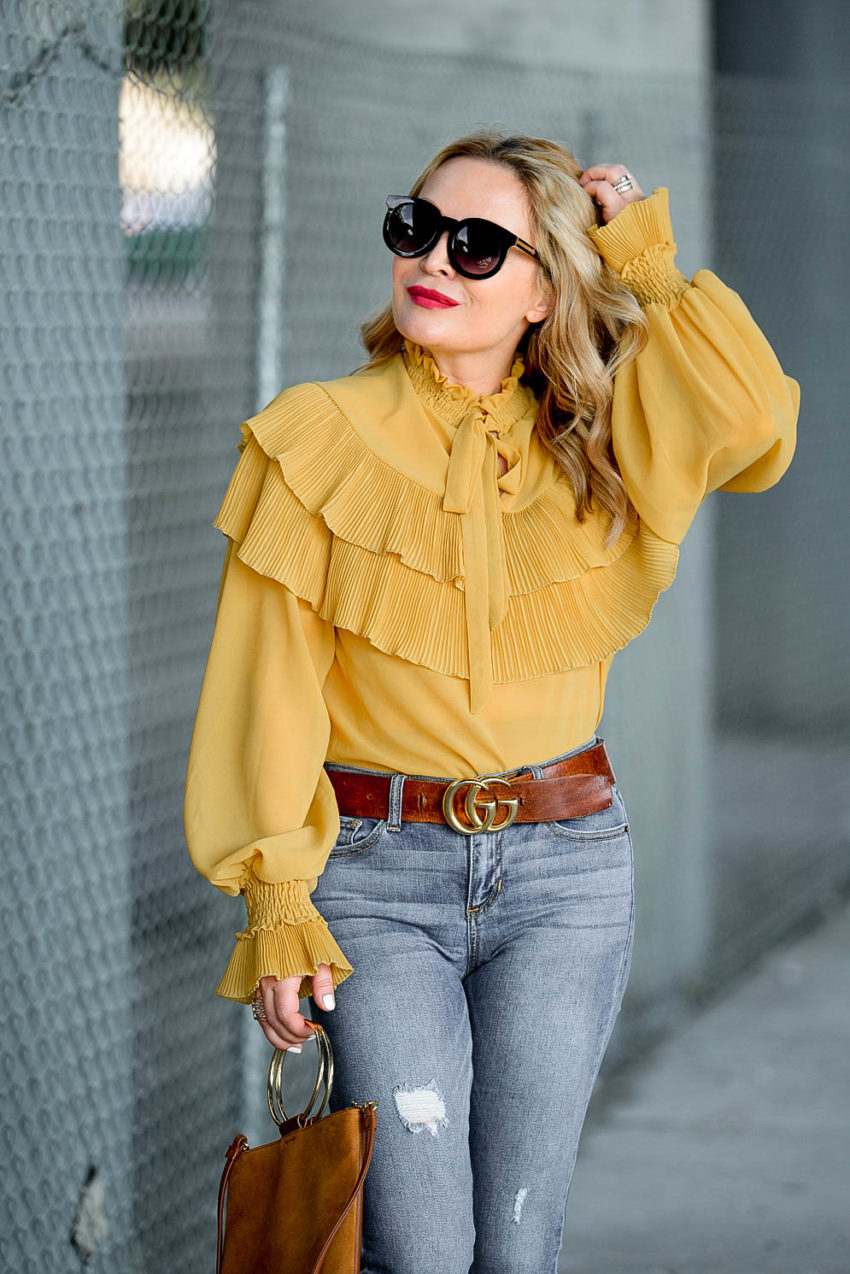 mustard blouse