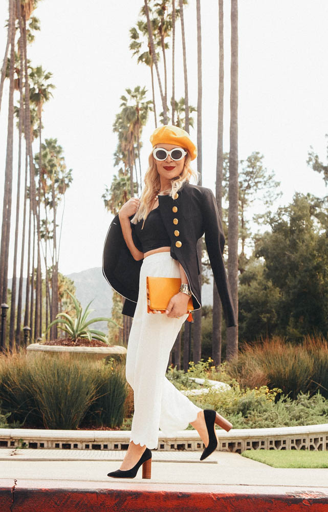 ASOS yellow beret styled by popular Los Angeles fashion blogger, The Hunter Collector