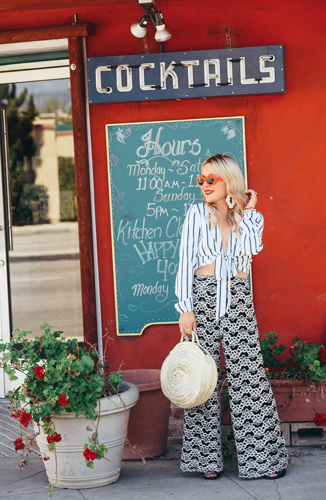 Lace Pants, Crop Top, Straw Bag featured by Popular Los Angeles Fashion Blogger, The Hunter Collector