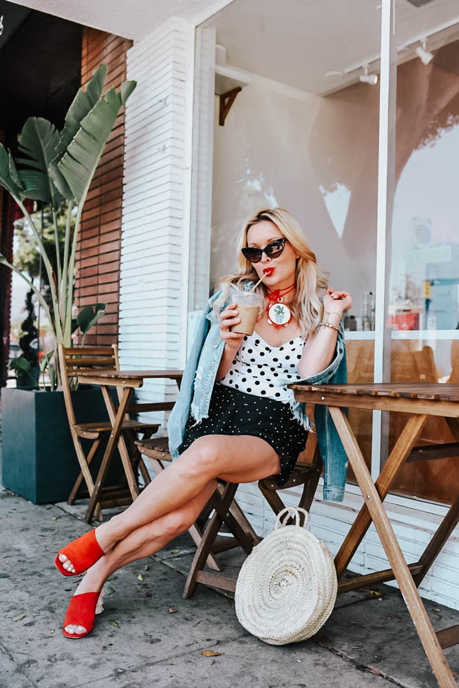 Polka Dots, Polka Dot Shorts & Denim featured by popular Los Angeles fashion blogger The Hunter Collector 