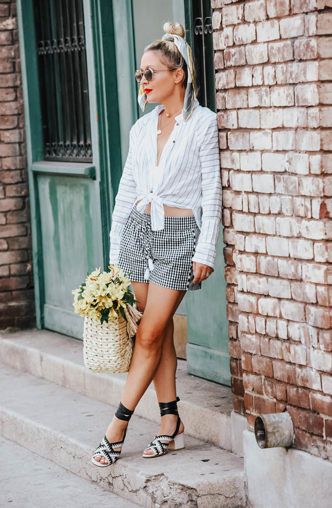 Gingham Shorts, White Shirt featured by popular Los Angeles fashion blogger The Hunter Collector 