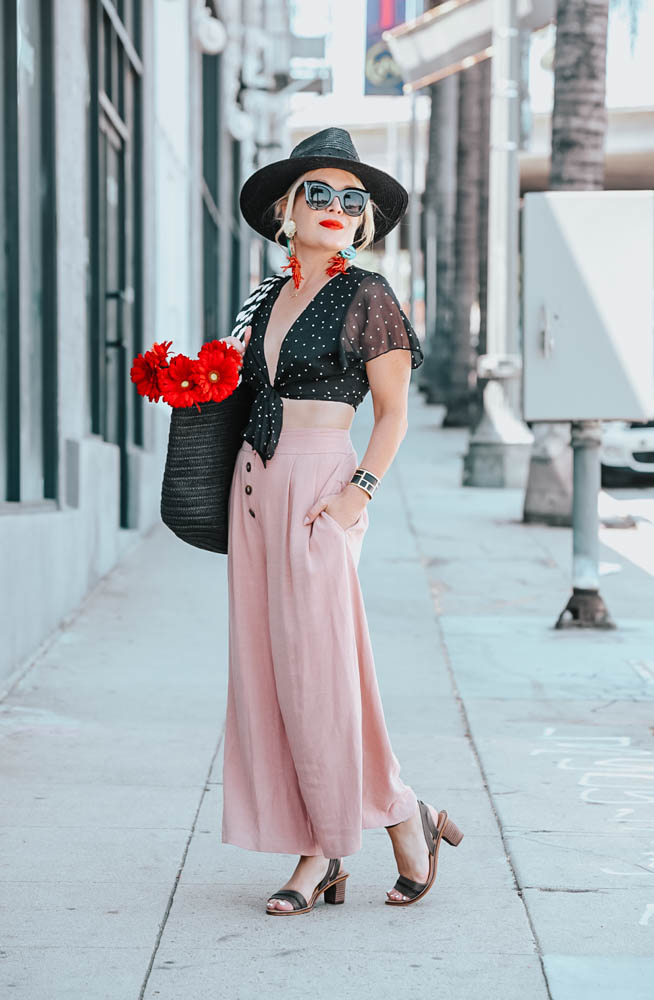 Pink Culottes, Polka Dot Crop Top. featured by popular Los Angeles fashion blogger, The Hunter Collector