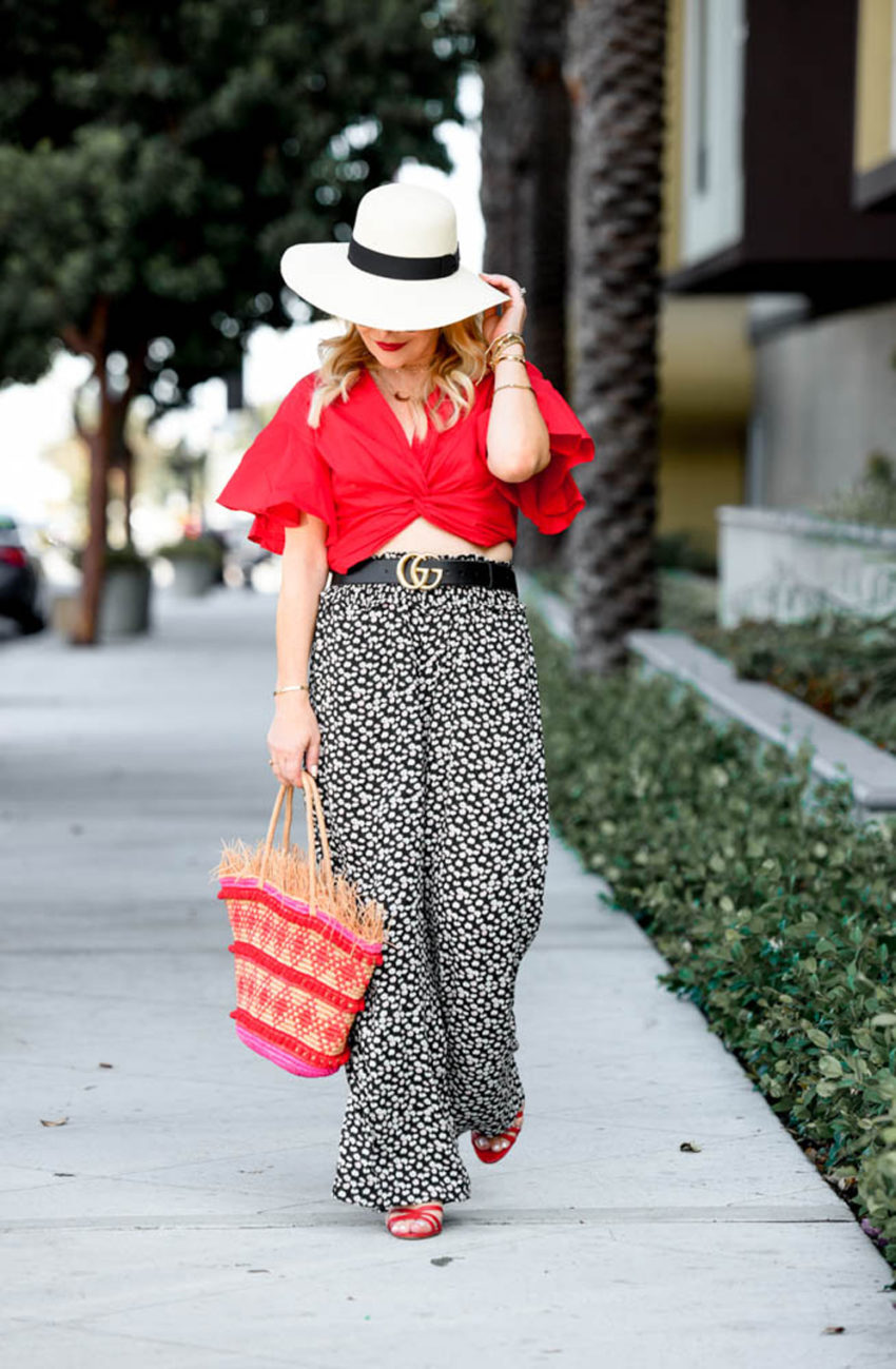 Red Crop Top, Wide Leg Pants featured by popular Los Angeles fashion blogger, The Hunter Collector