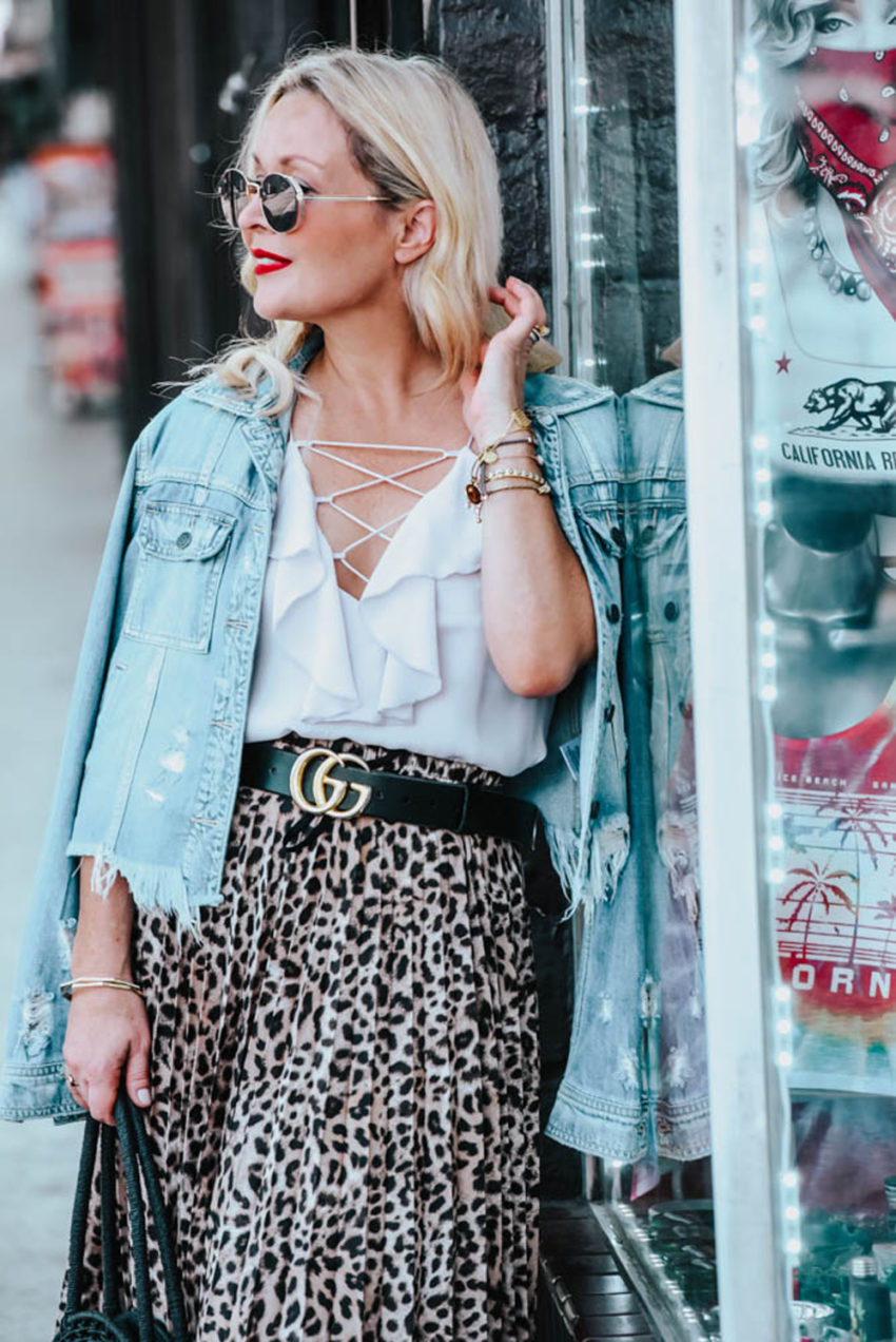 Zara | Nordstrom | Gucci | Leopard Print Skirt, Lace Up Camisole featured by popular Los Angeles fashion blogger The Hunter Collector