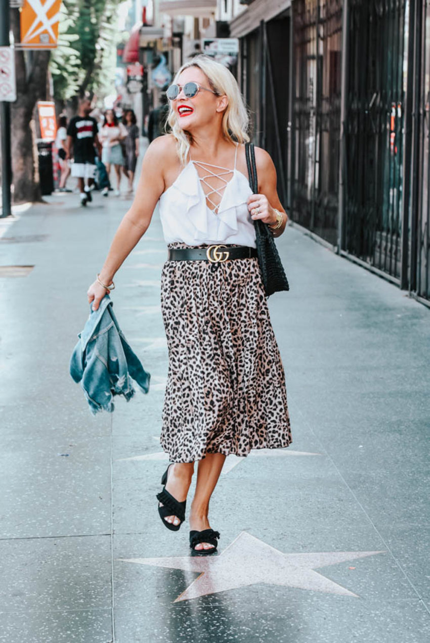 Zara | Nordstrom | Gucci | Leopard Print Skirt, Lace Up Camisole featured by popular Los Angeles fashion blogger The Hunter Collector
