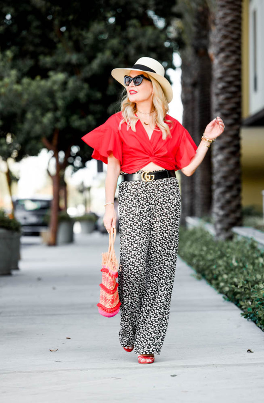 Red Crop Top, Wide Leg Pants featured by popular Los Angeles fashion blogger, The Hunter Collector