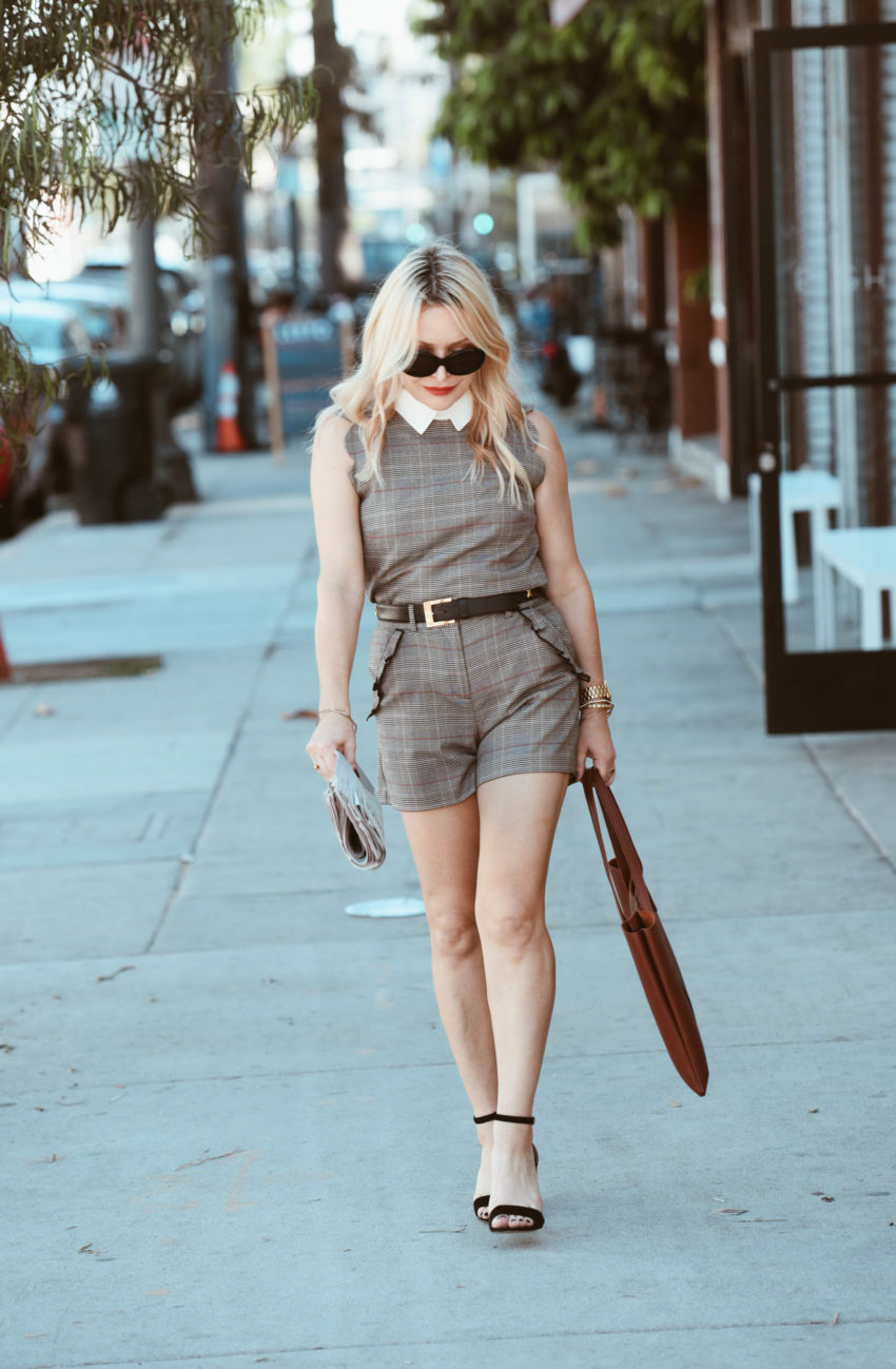 plaid short suit | Plaid Short Suit, Vegan Tote featured by popular Los Angeles fashion blogger The Hunter Collector 