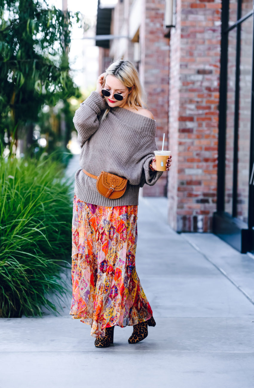 Floral Maxi Skirt Off Shoulder Sweater  The Hunter Collector
