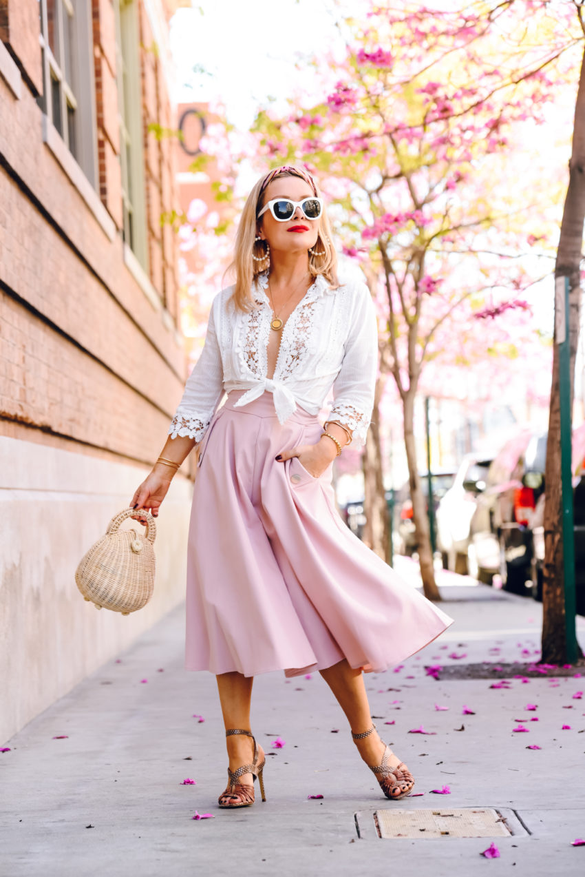 pink midi skirt