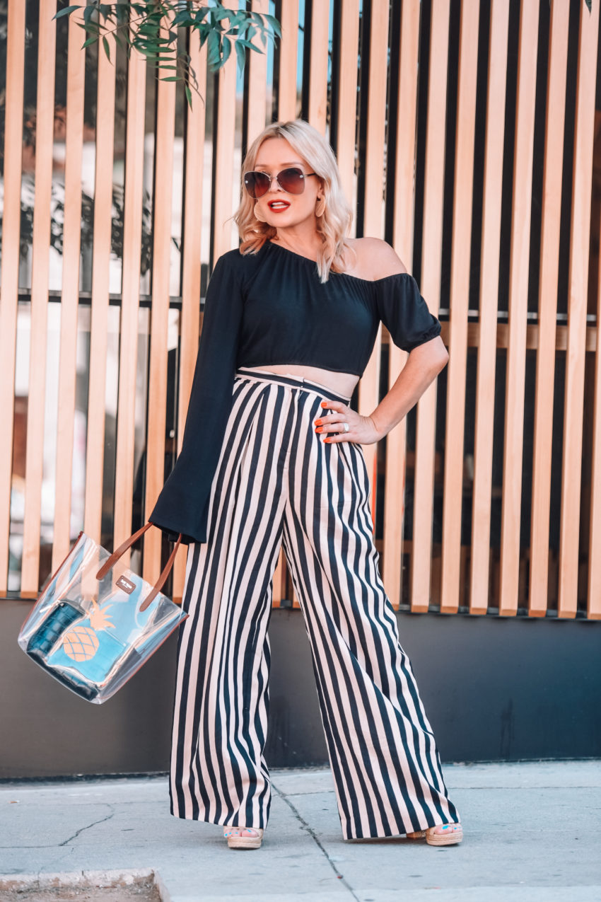 Striped Wide Leg Pants, Bell Sleeve Top. - The Hunter Collector
