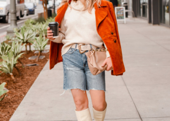 Winter In LA: Corduroy Blazer, Denim Shorts, Boots.