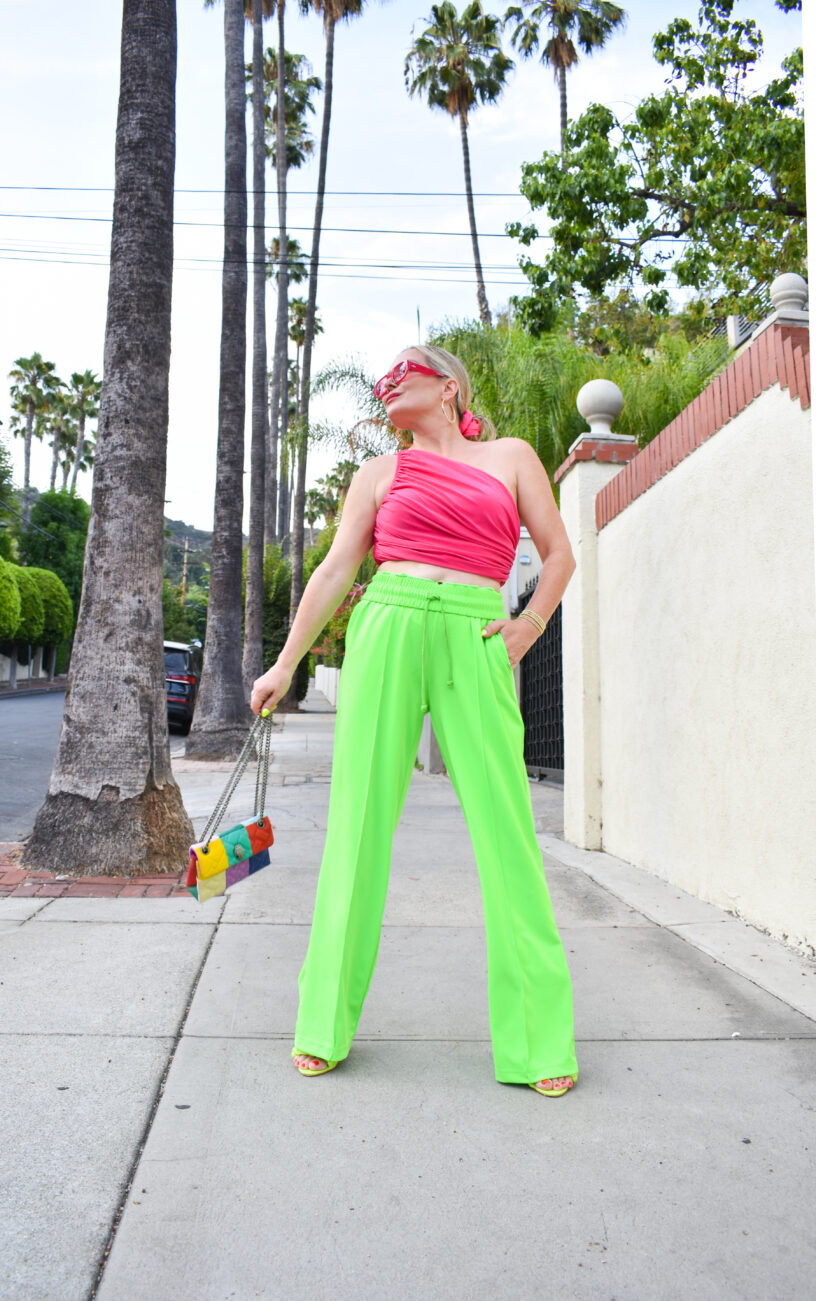 Neon Green Pants, Color Block Bag.