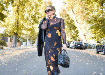 Fall Floral Mesh Dress, Motorcycle Boots.